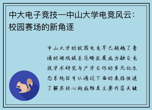 中大电子竞技—中山大学电竞风云：校园赛场的新角逐